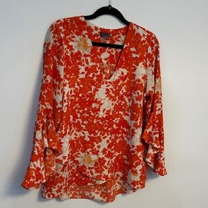 Vince Camuto Vibrant Red and Cream Floral Top